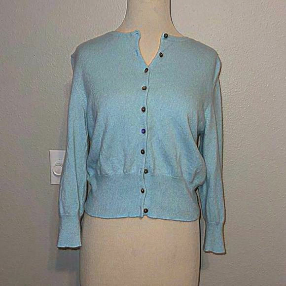 Pure Cashmere Crew Neck light blue Cardigan 8/10‎ - Picture 1 of 6